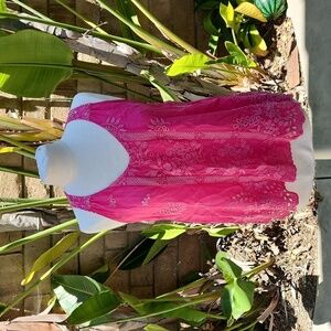 Johnny Was Pink Eyelet Floral Tank Top Embroidered extra small